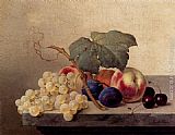 Grapes Canvas Paintings - Still Life With Grapes, Peaches, Plums And Cherries